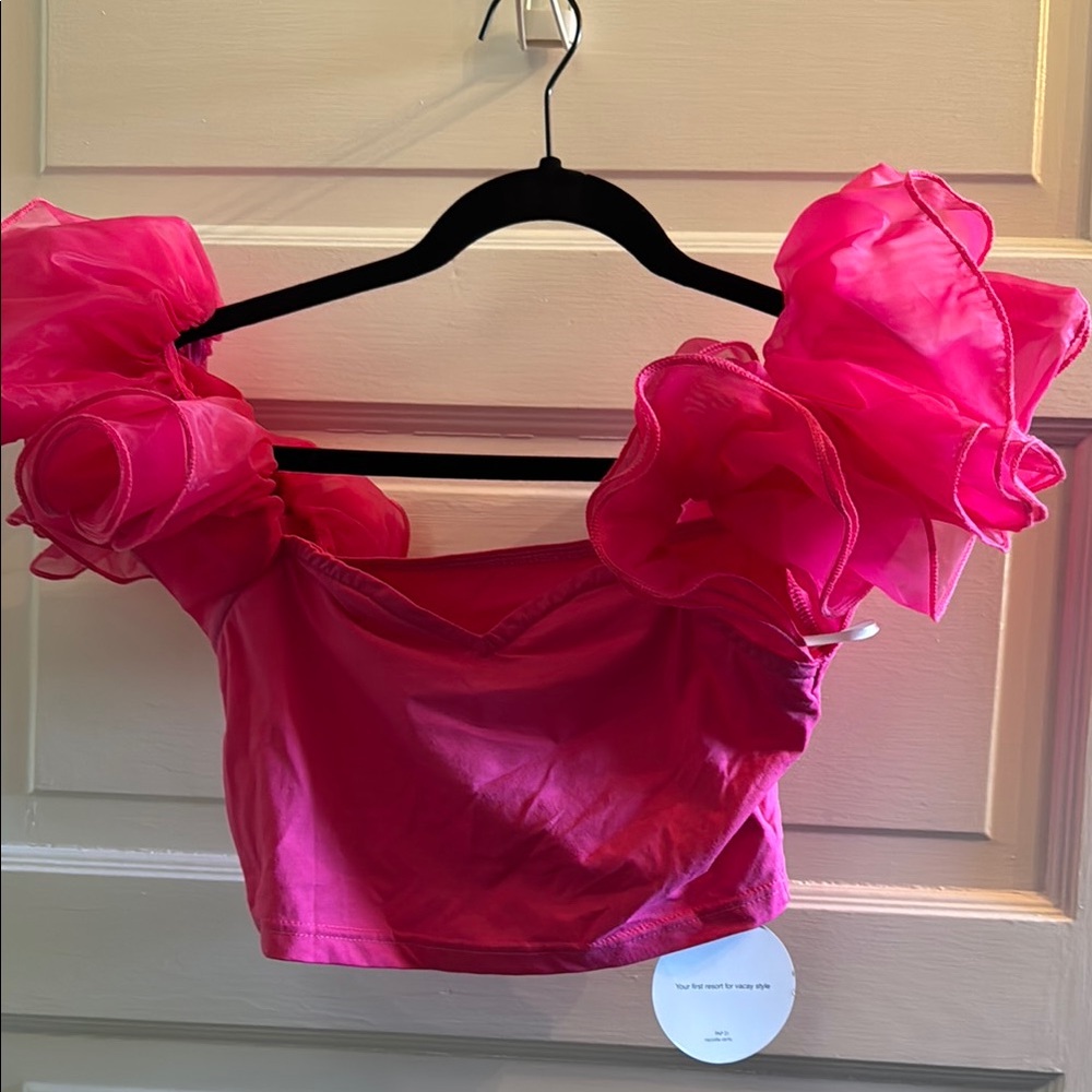 Pink Crop Top with Puffy Sleeves